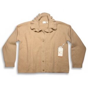 Cyrus Ruffled Collar Beige Cardigan